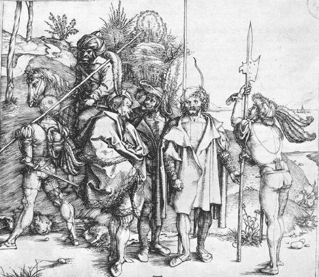 Albrecht Durer Five Lansquenets and an Oriental on Horseback oil painting image
